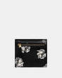 COACH®,SMALL WALLET WITH FLORAL PRINT,pvc,Gold/Black Floral Print,Back View