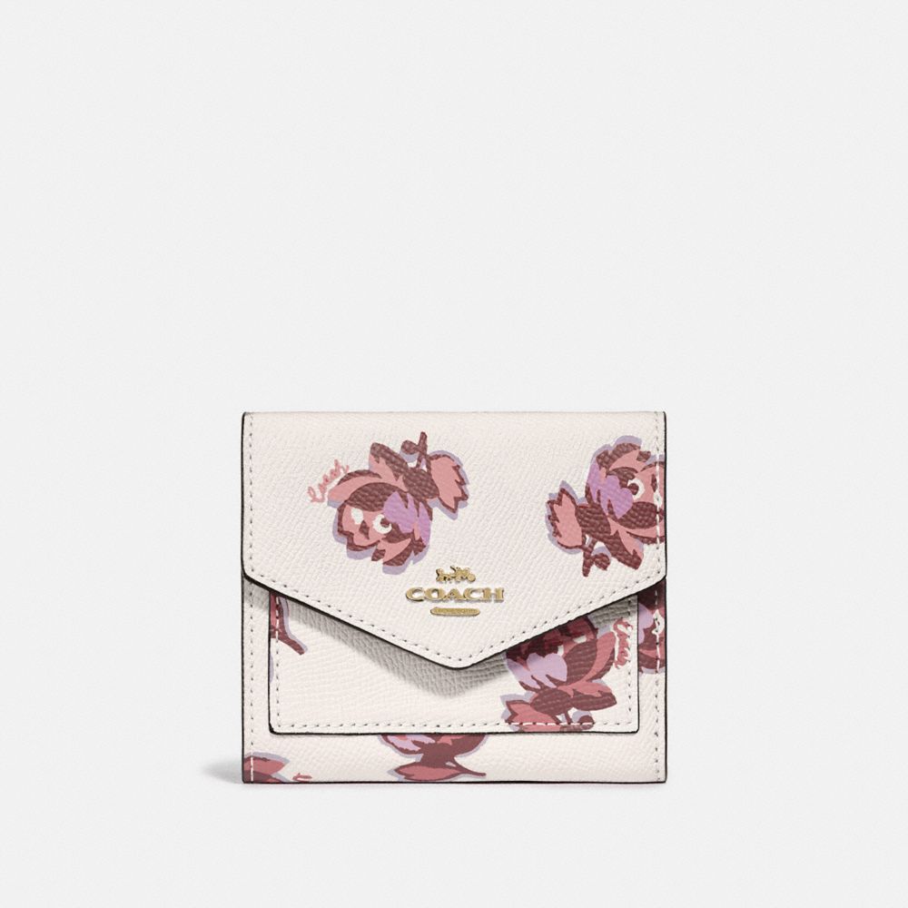 COACH®,SMALL WALLET WITH FLORAL PRINT,pvc,Gold/Chalk Floral Print,Front View