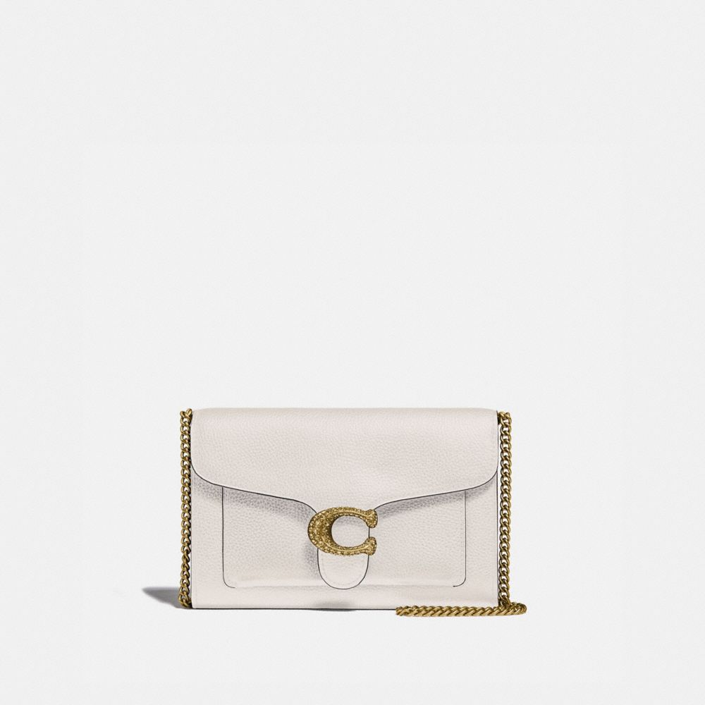 COACH®,TABBY CHAIN CLUTCH,Leather,Mini,Brass/Chalk,Front View