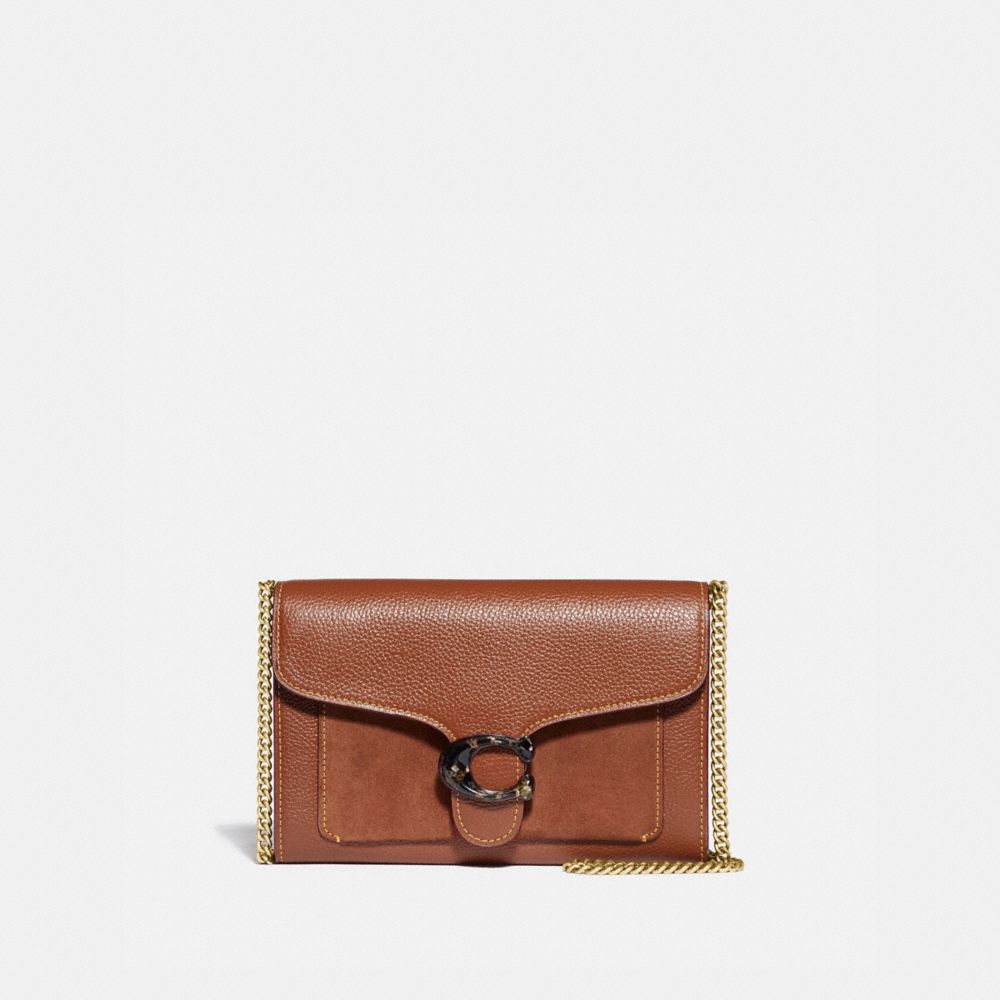 COACH®,TABBY CHAIN CLUTCH,Pebble Leather/Suede,Pewter/1941 Saddle,Front View