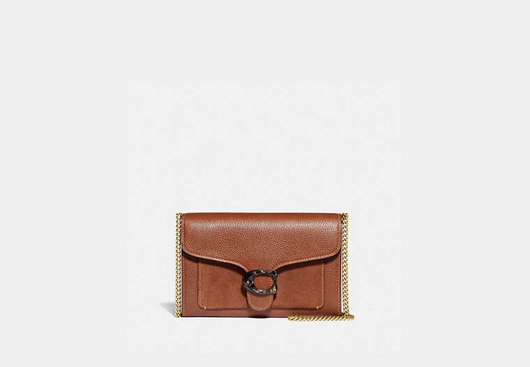 COACH®,TABBY CHAIN CLUTCH,Pebble Leather/Suede,Pewter/1941 Saddle,Front View