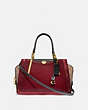 COACH®,DREAMER WITH SIGNATURE CANVAS BLOCKING,Signature Coated Canvas/Smooth Leather,Brass/Tan Deep Red,Front View