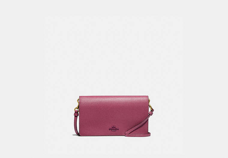 COACH®,HAYDEN FOLDOVER CROSSBODY CLUTCH BAG,Leather,Mini,Brass/Dusty Pink,Front View image number 0