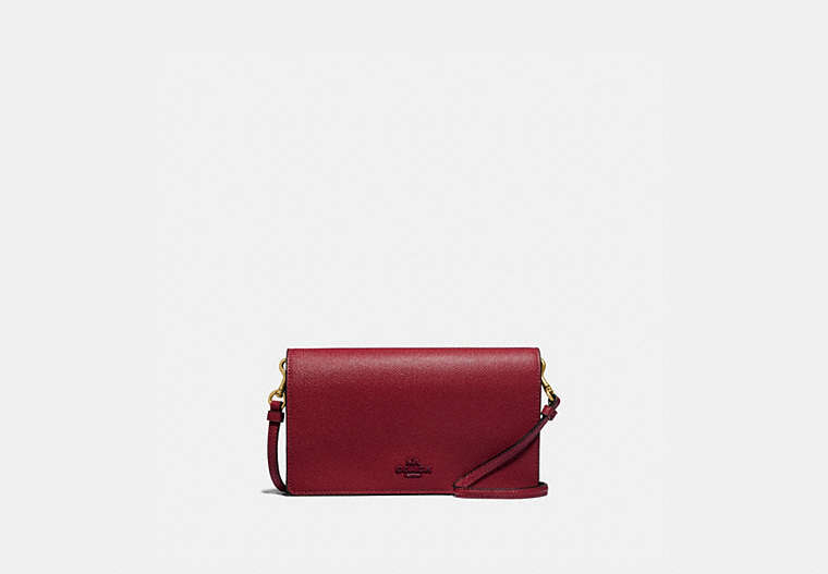 COACH®,HAYDEN FOLDOVER CROSSBODY CLUTCH,Leather,Mini,Brass/Deep Red,Front View