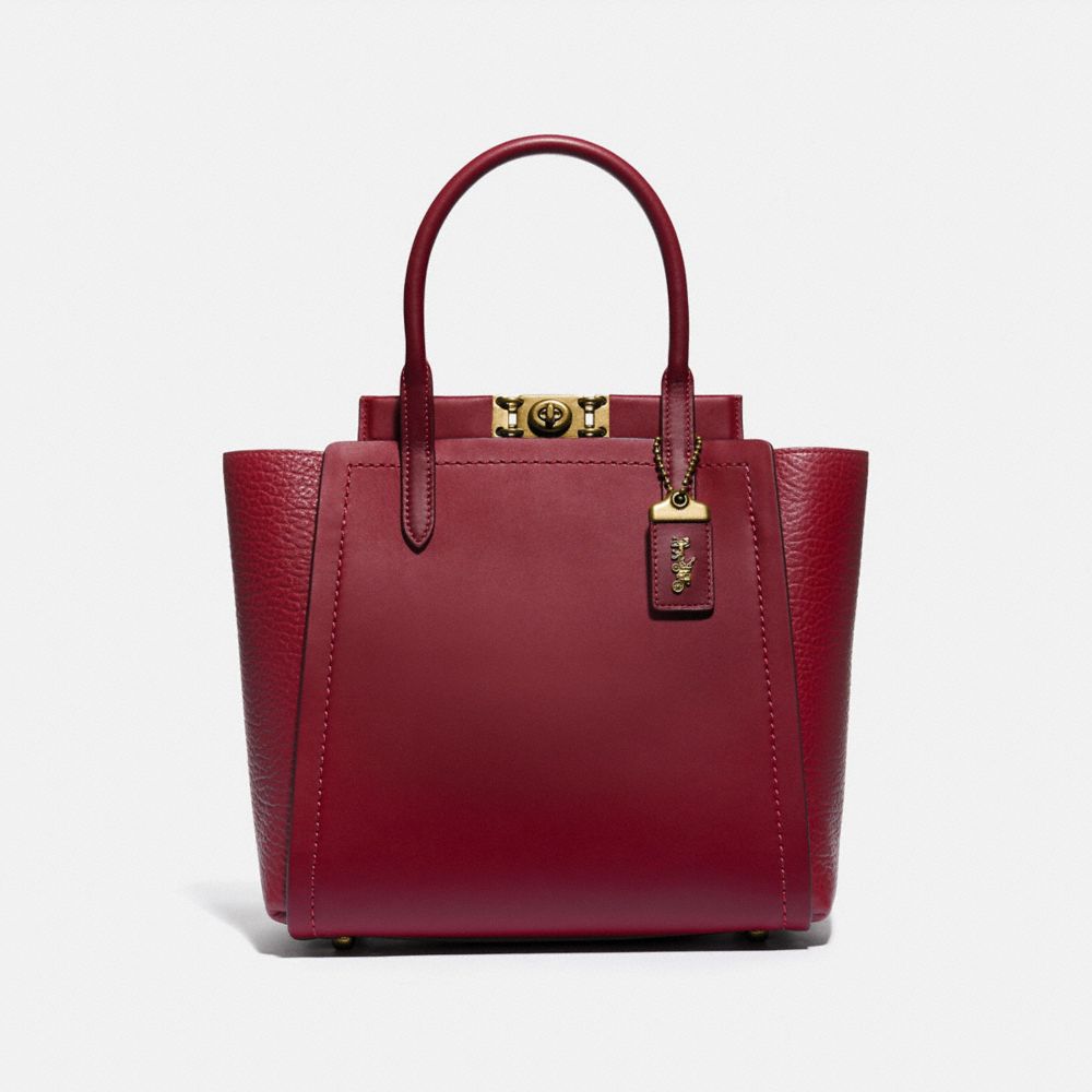 COACH®,TROUPE TOTE,Leather,Brass/Deep Red,Front View image number 0