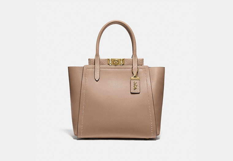 COACH®,TROUPE TOTE,Leather,Brass/STONE,Front View