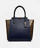 COACH®,TROUPE TOTE WITH COLORBLOCK SNAKESKIN DETAIL,Leather,Large,Pewter/Cadet Multi,Front View