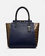 COACH®,TROUPE TOTE WITH COLORBLOCK SNAKESKIN DETAIL,Leather,Large,Pewter/Cadet Multi,Front View