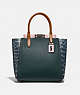 COACH®,TROUPE TOTE WITH COLORBLOCK SNAKESKIN DETAIL,Leather,Large,Pewter/Pine Green Aurora Multi,Front View