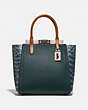 COACH®,TROUPE TOTE WITH COLORBLOCK SNAKESKIN DETAIL,Leather,Large,Pewter/Pine Green Aurora Multi,Front View