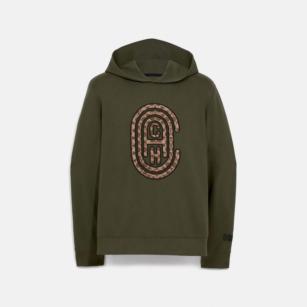 COACH®,COACH HOODIE,cotton,Olive,Front View
