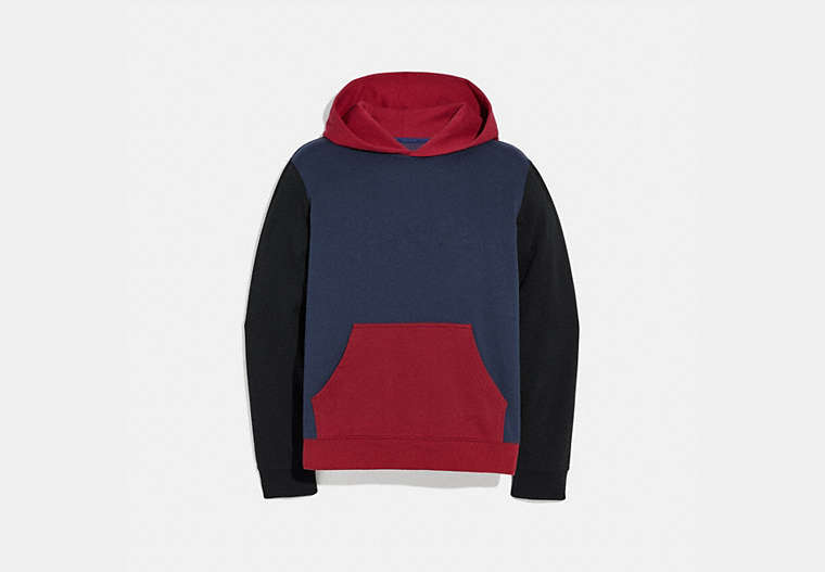 COACH®,POP HORSE AND CARRIAGE HOODIE,cotton,Navy/Dark Cardinal,Front View