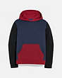 COACH®,POP HORSE AND CARRIAGE HOODIE,cotton,Navy/Dark Cardinal,Front View