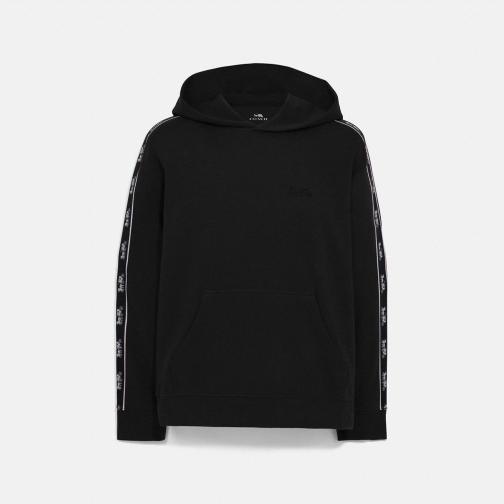 COACH®,HORSE AND CARRIAGE TAPE HOODIE,cotton,Black,Front View