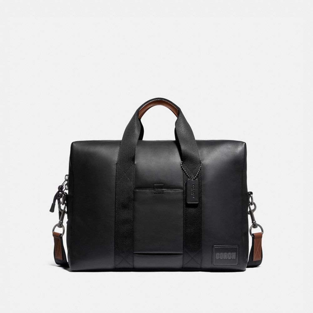 COACH®,PACER BRIEF,Leather,Large,Black Copper/Black,Front View