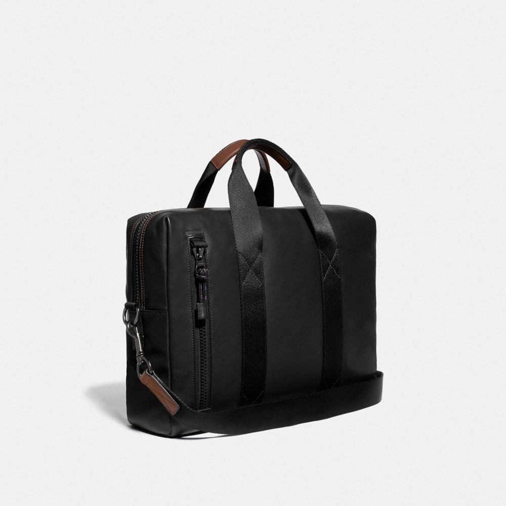 COACH®,PACER BRIEF,Leather,Large,Black Copper/Black,Angle View