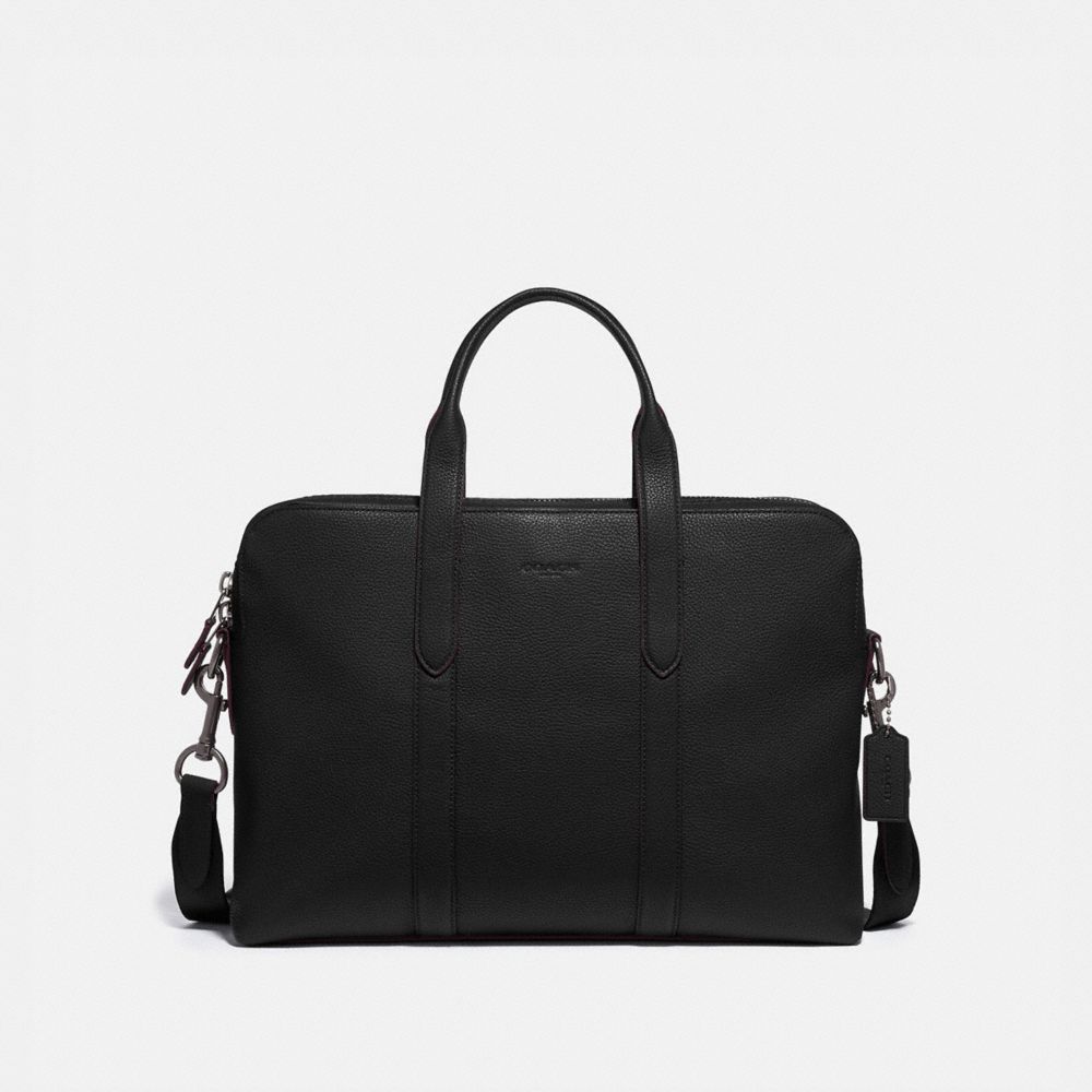 COACH®,METROPOLITAN SOFT BRIEF,Pebbled Leather,Medium,Gunmetal/Black,Front View image number 0