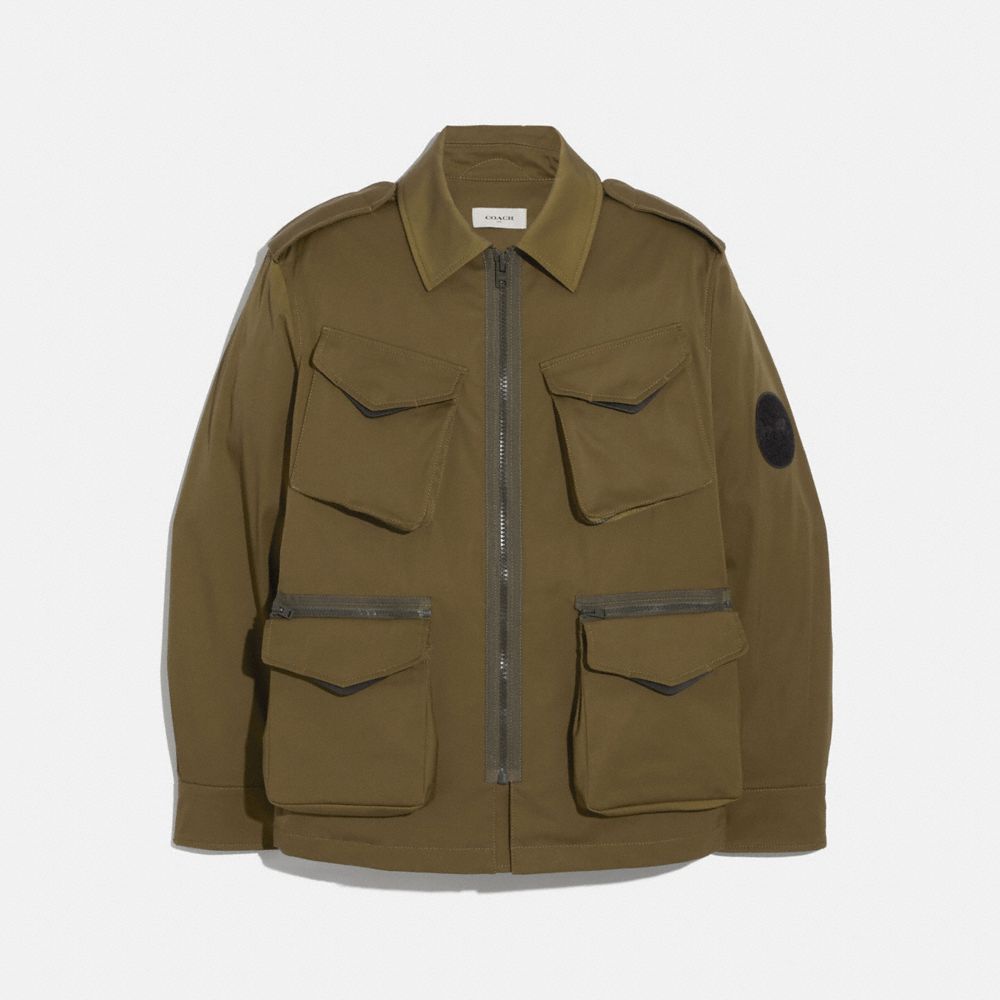 COACH®,REMOVABLE POCKET JACKET,Cotton/Synthetic,MILITARY GREEN,Front View