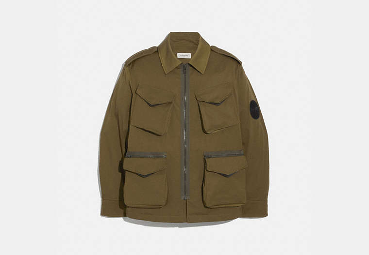 COACH®,REMOVABLE POCKET JACKET,Cotton/Synthetic,MILITARY GREEN,Front View
