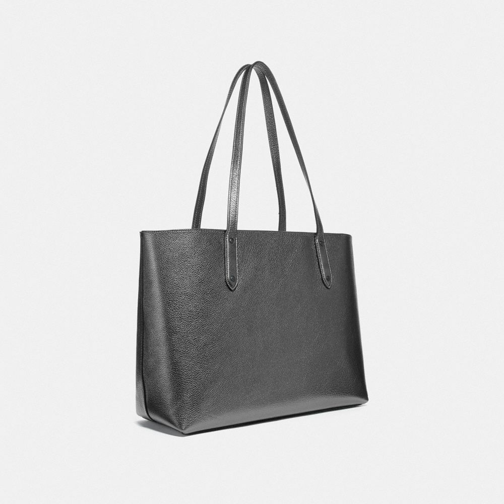 COACH®,CENTRAL TOTE WITH ZIP,Leather,Large,Gunmetal/Metallic Graphite,Angle View