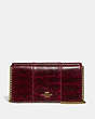 COACH®,CALLIE FOLDOVER CHAIN CLUTCH IN BLOCKED SNAKESKIN,Leather,Mini,Brass/Deep Red,Front View