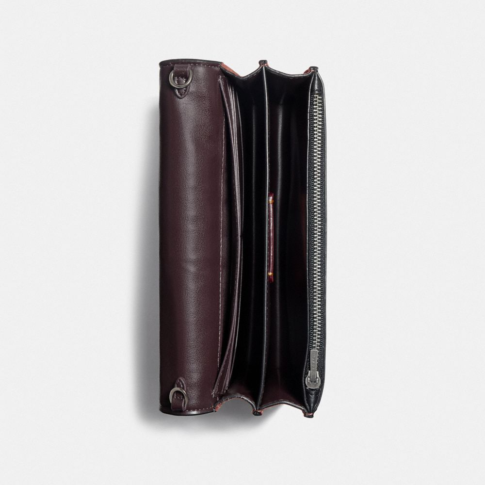 Callie Foldover Chain Clutch With Signature Canvas Patchwork Stripes And Snakeskin Detail