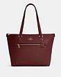 COACH®,GALLERY TOTE,Leather,Large,Gold/Black Cherry,Front View