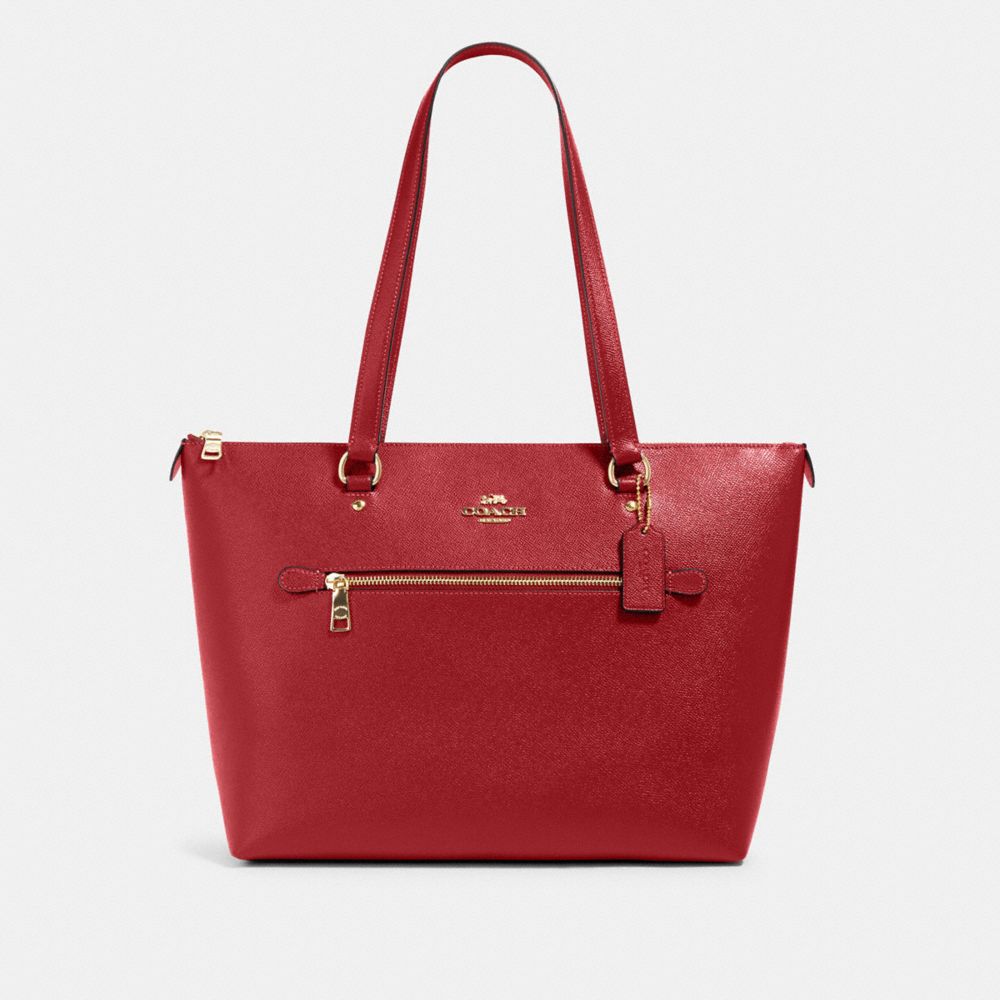 COACH®,GALLERY TOTE BAG,Crossgrain Leather,Large,Gold/1941 Red,Front View