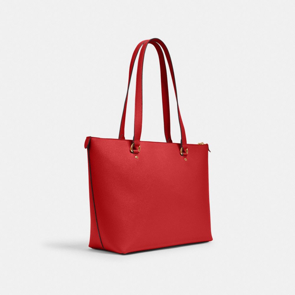COACH®,GALLERY TOTE BAG,Crossgrain Leather,Large,Gold/1941 Red,Angle View