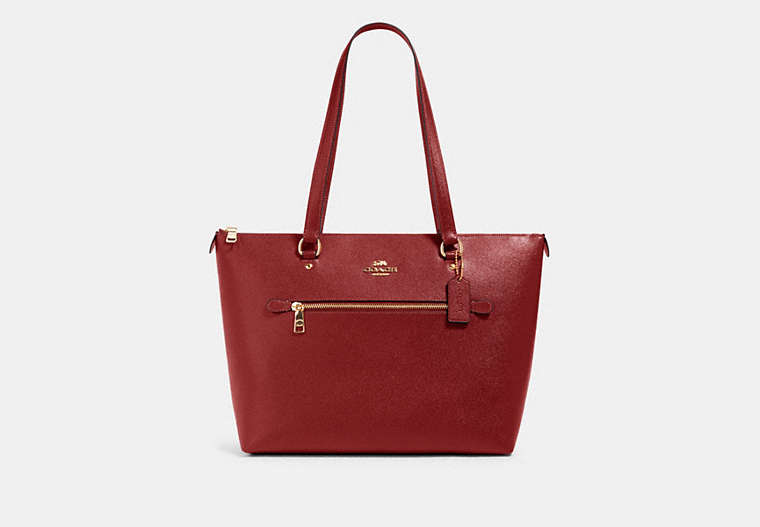 COACH®,GALLERY TOTE BAG,Leather,Large,Gold/Deep Scarlet,Front View