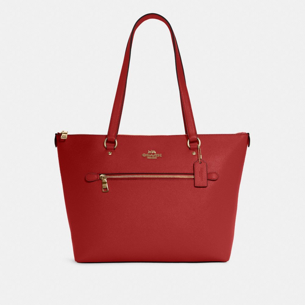 COACH®,GALLERY TOTE BAG,Crossgrain Leather,Large,Gold/Red Apple,Front View
