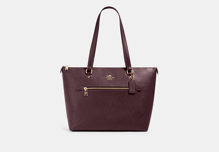COACH®,GALLERY TOTE BAG,Leather,Large,Gold/Raisin,Front View