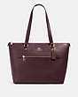 COACH®,GALLERY TOTE BAG,Leather,Large,Gold/Raisin,Front View
