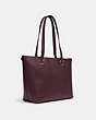 COACH®,GALLERY TOTE BAG,Leather,Large,Gold/Raisin,Angle View