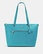 COACH®,GALLERY TOTE BAG,Leather,Large,Silver/Aqua,Front View