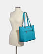 COACH®,GALLERY TOTE BAG,Leather,Large,Silver/Aqua,Alternate View