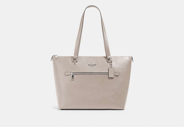 COACH®,GALLERY TOTE,Leather,Large,Silver/Grey Birch,Front View