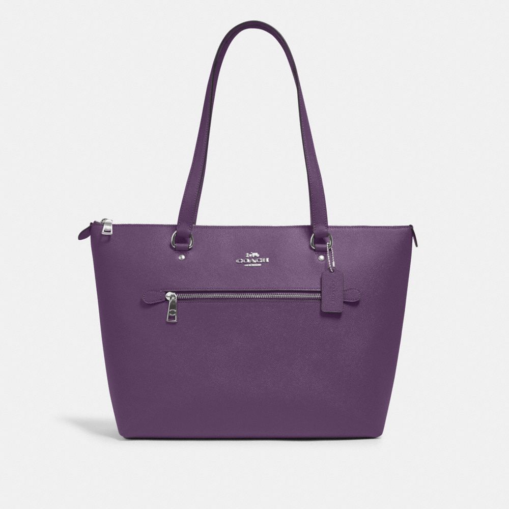 COACH®,GALLERY TOTE BAG,Crossgrain Leather,Large,Silver/DARK AMETHYST,Front View
