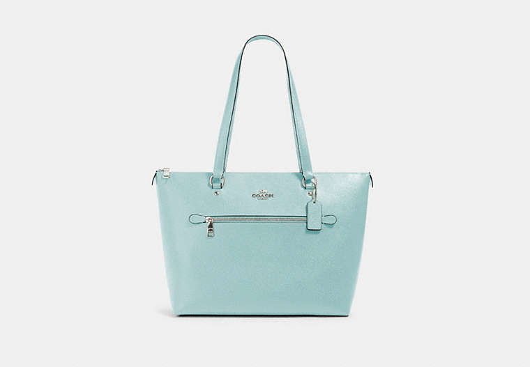 COACH®,GALLERY TOTE BAG,Leather,Large,Silver/Seafoam,Front View