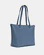 COACH®,GALLERY TOTE BAG,Leather,Large,Silver/Indigo,Angle View