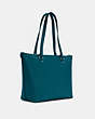 COACH®,GALLERY TOTE,Leather,Large,Silver/Deep Turquoise,Angle View