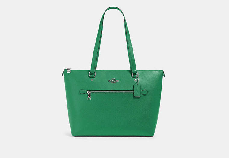 COACH®,GALLERY TOTE,Leather,Large,Silver/Shamrock,Front View