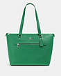 COACH®,GALLERY TOTE BAG,Leather,Large,Silver/Shamrock,Front View