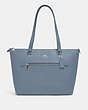 COACH®,GALLERY TOTE,Leather,Large,Silver/Marble Blue,Front View