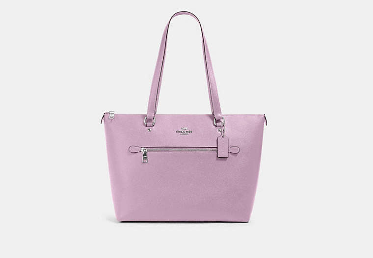 COACH®,GALLERY TOTE,Leather,Large,Silver/Violet Orchid,Front View