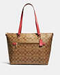 COACH®,GALLERY TOTE BAG IN SIGNATURE CANVAS,Leather,Large,Gold/Khaki Poppy,Front View
