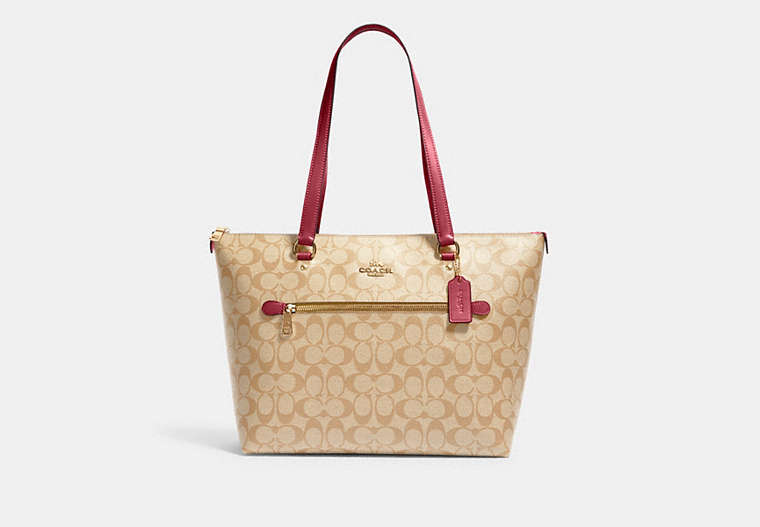 COACH®,GALLERY TOTE BAG IN SIGNATURE CANVAS,Leather,Large,Gold/Light Khaki Rouge,Front View