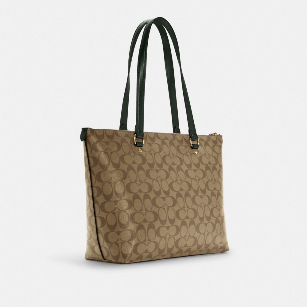 Coach 79609 Gallery Tote In Signature Canvas In Gold/Light Khaki Rouge