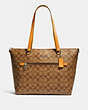 COACH®,GALLERY TOTE IN SIGNATURE CANVAS,Leather,Large,Gunmetal/Khaki Honey,Front View