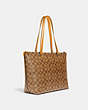 COACH®,GALLERY TOTE IN SIGNATURE CANVAS,Leather,Large,Gunmetal/Khaki Honey,Angle View